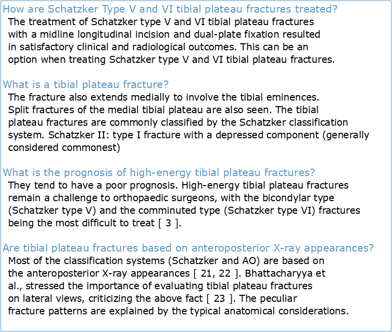 Les fractures des plateaux tibiaux Schatzker V et VI : traitement et