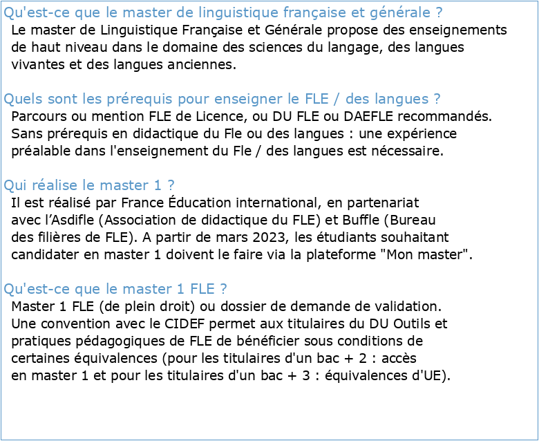 Master LPL : Langue Française