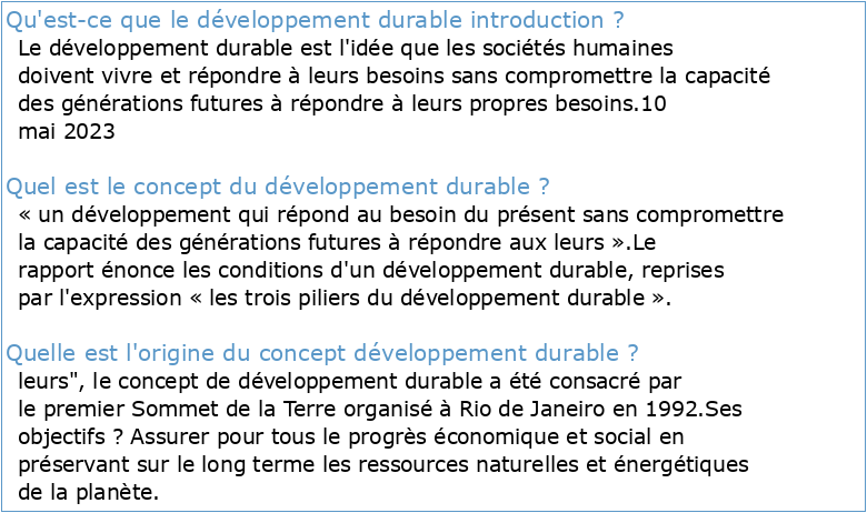 1 Introduction : le concept de développement durable