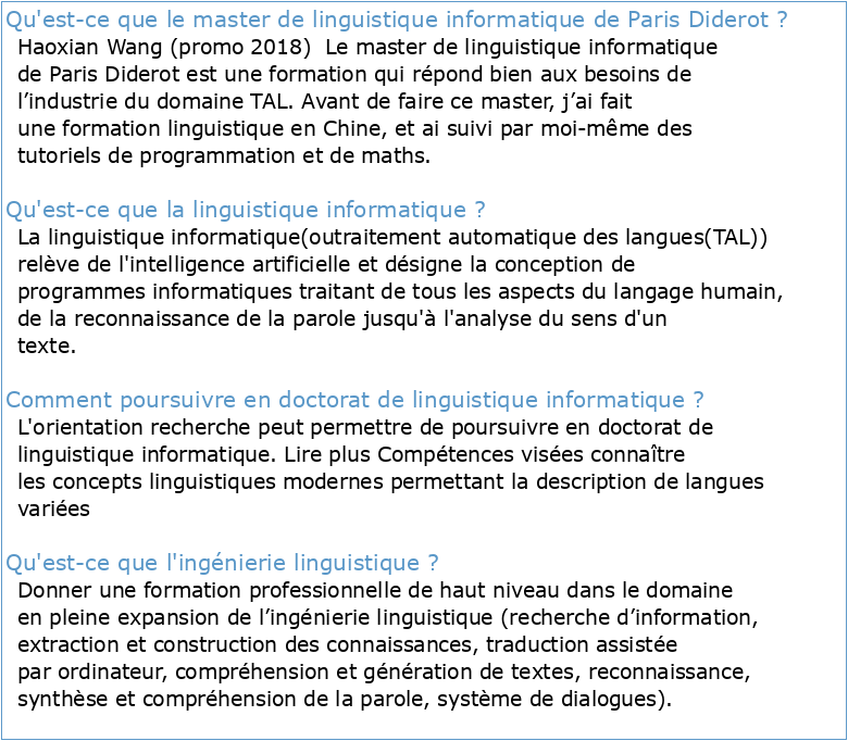 Master 1 Informatique – Ingéniérie Linguistique