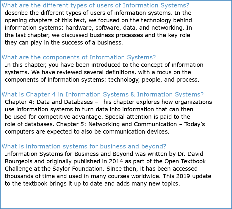 Chapter 7: Types of Information Systems in Business