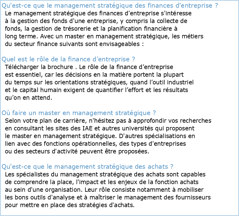 Finance d'entreprise et management stratégique