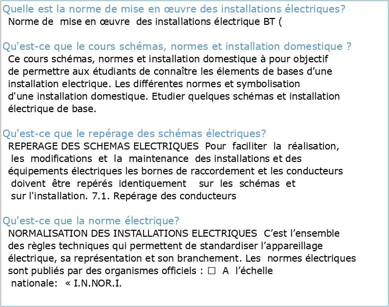 Chapitre 1 : Normalisation et repérage d'une installation électrique