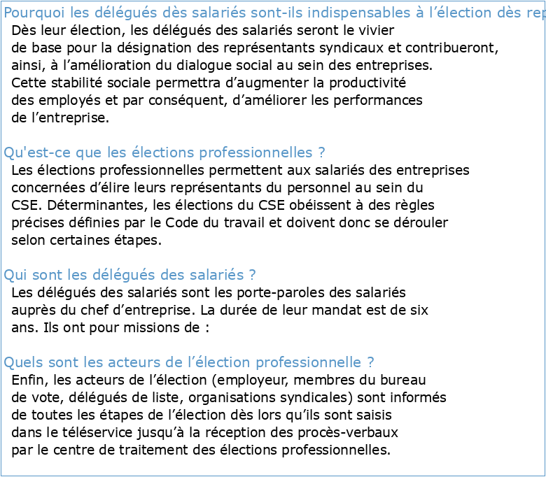guide des élections professionnelles des délégués des salariés  cfcim
