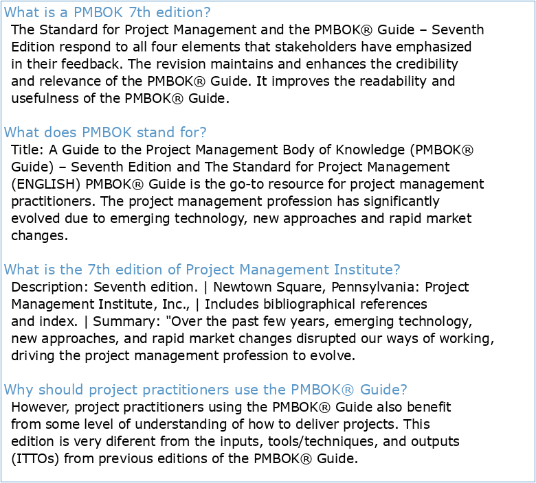 PMBOK Guide – Seventh Edition AND The Standard for Project