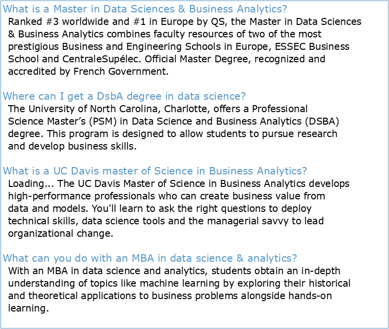 Master Data Sciences & Business Analytics (MDSBA)
