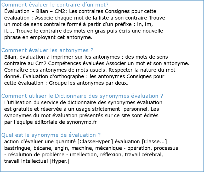 EVALUATION 2 -Synonymes et contraires