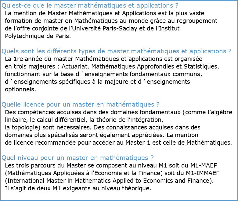 Formation en Master Mathématiques et Applications