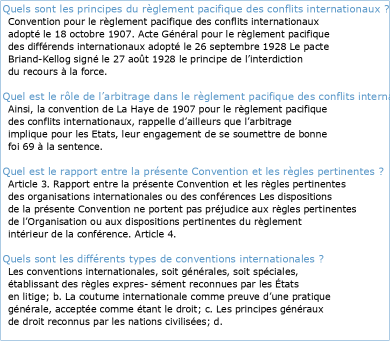CONVENTION pour le règlement pacifique des conflits internationaux