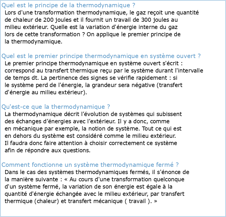 Chapitre 15 : Thermodynamique : énergie interne et premier principe