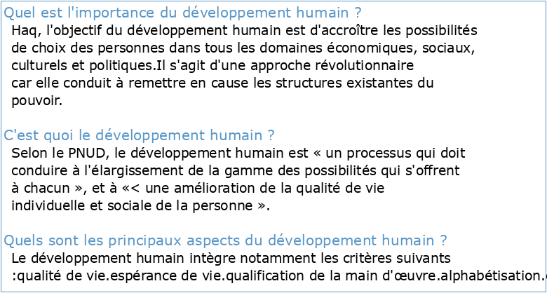 Note de synthèse sur le Rapport sur le développement humain