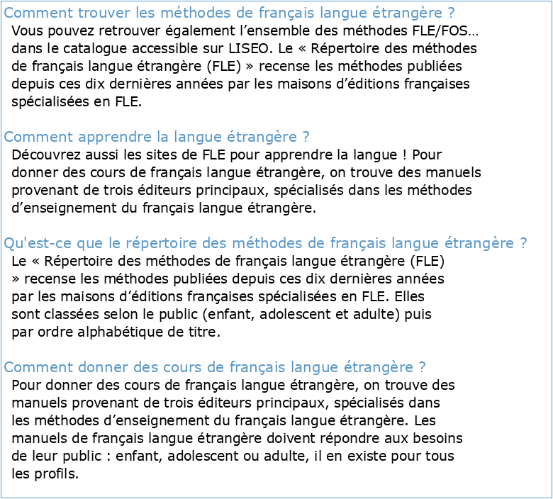 Méthodes de français langue étrangère Sommaire