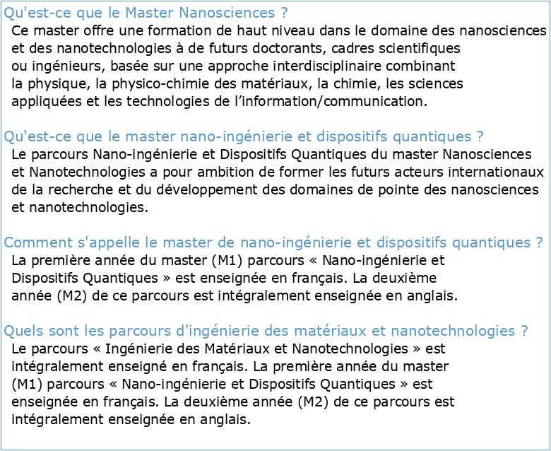 Master Nanosciences and Nanotechnologies Aix-Marseille Université