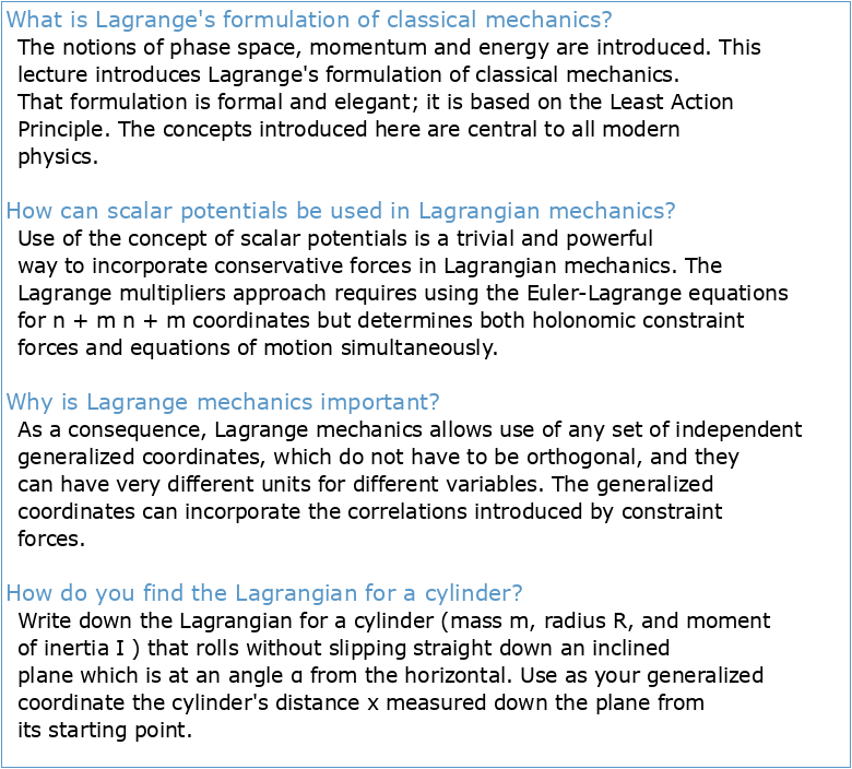 Classical Mechanics Fall 2011 Chapter 7: Lagrange's Equations