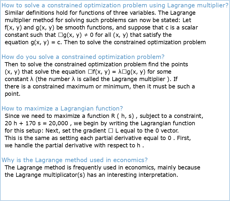 Using the Lagrangian Method to Solve Optimization Problems