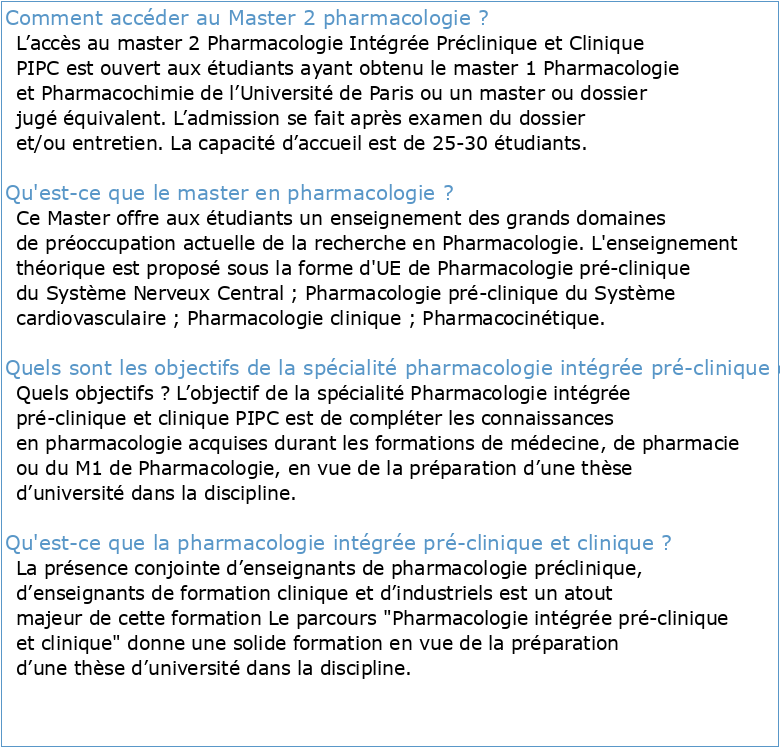 PRESENTATION RAPIDE DES UE  Master 2 Pharmacologie