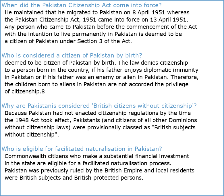 THE PAKISTAN CITIZENSHIP ACT 1951 CONTENTS