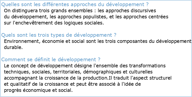 Le développement : concept et différentes approches