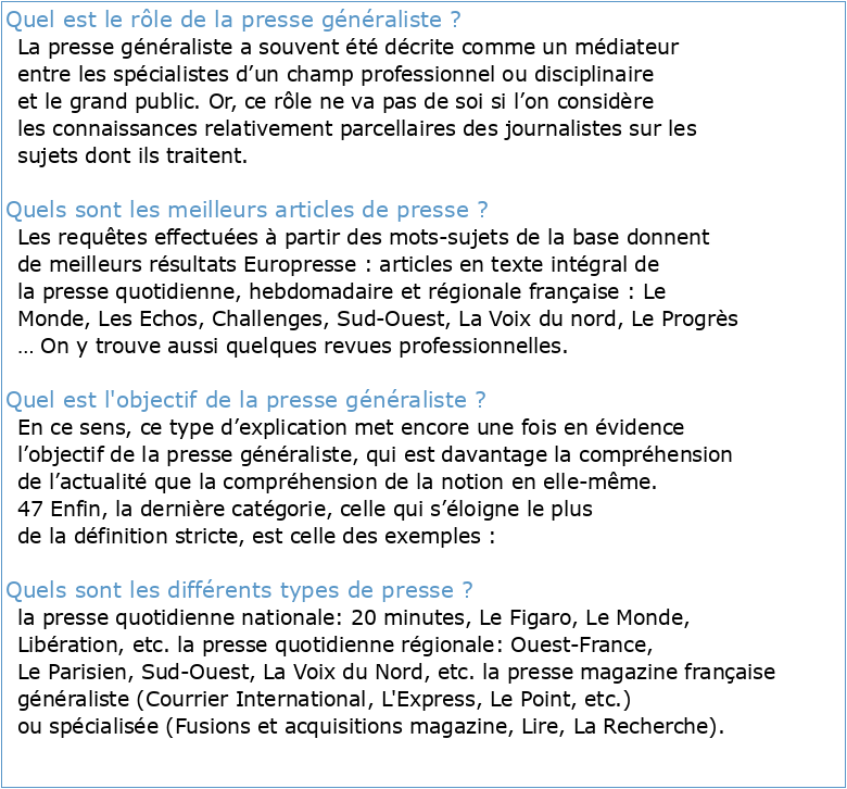 généralités La Presse