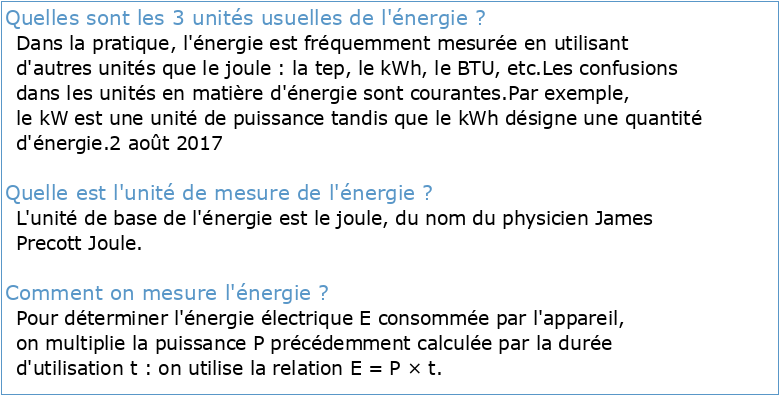 Concepts et chiffres de l'énergie : Mémento des unités