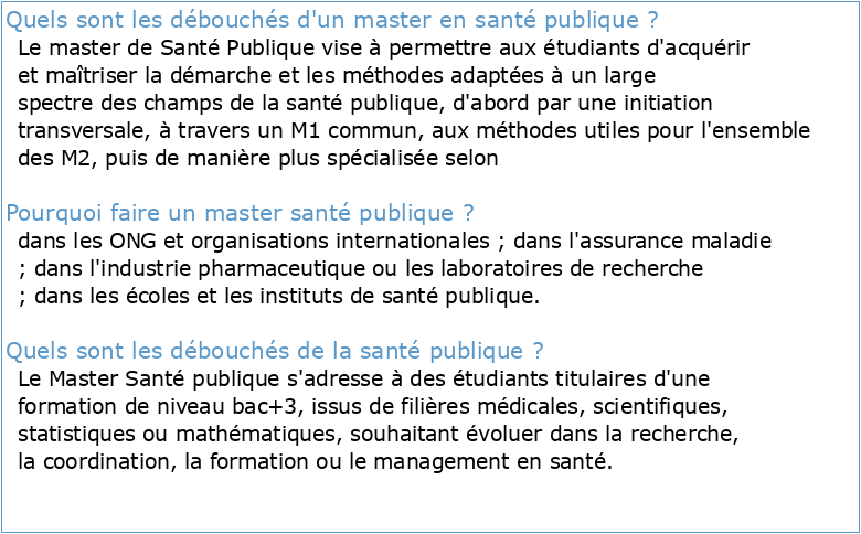 Evaluation du master Santé publique de l'Université Paris Descartes