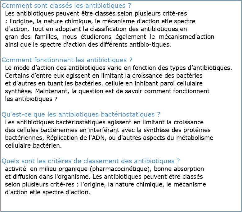 Classification et mode d'action des antibiotiques
