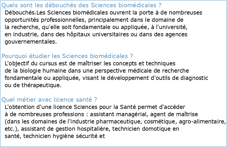 Licence Sciences biomédicales