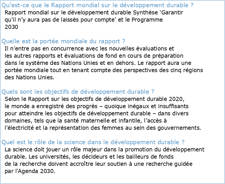Le Rapport mondial sur le développement durable et l'interface