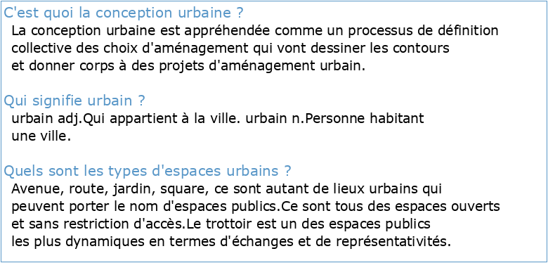 Concepts et définitions de l'urbain