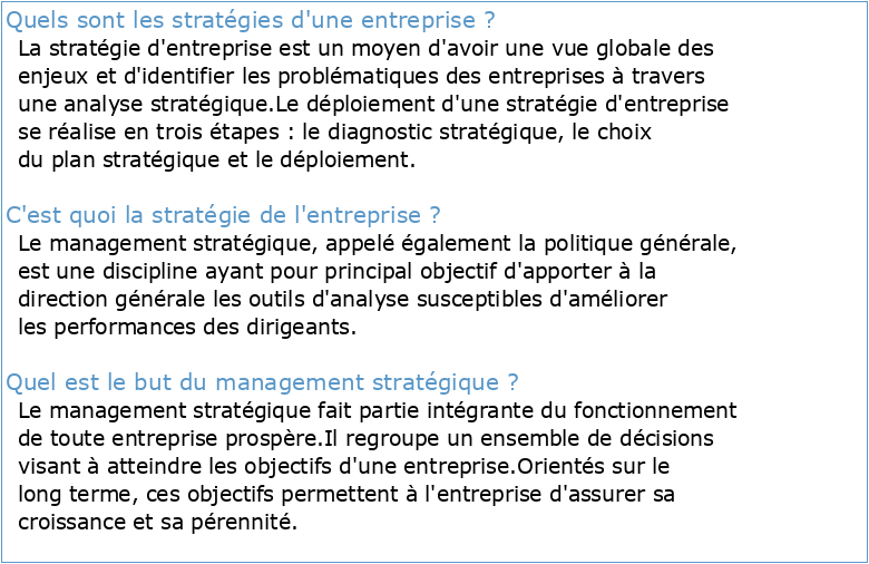 Management et Stratégies d'Entreprises
