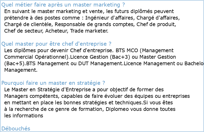 Master Management Marketing et Stratégie d Entreprise
