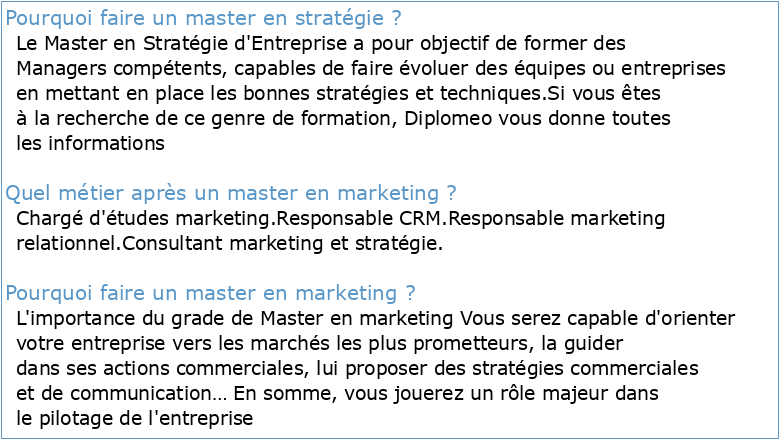 Evaluation du master Marketing et stratégie de l'Université Paris