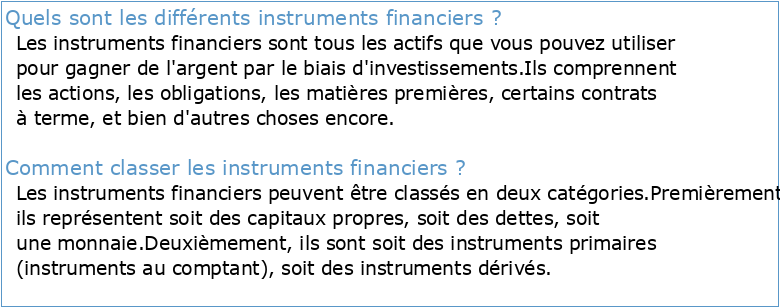 Boîte à outils règlementaire : Fiche Instruments Financiers