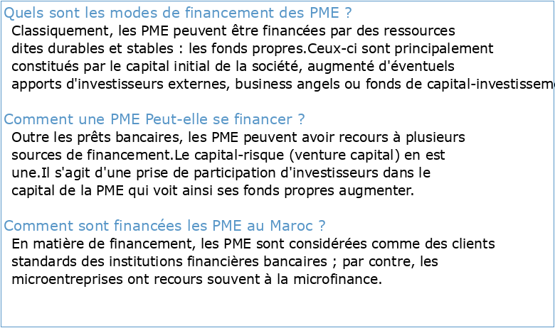 Le financement des TPE/PME