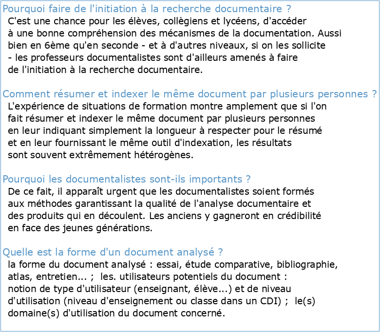 L'analyse documentaire Résumer indexer techniques outils