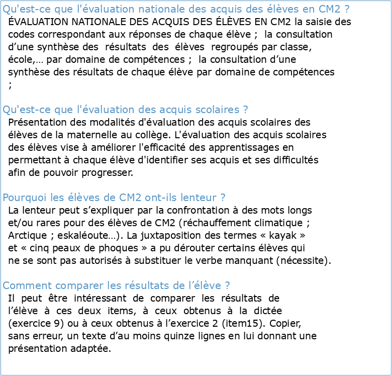 ÉVALUATION NATIONALE DES ACQUIS DES ÉLÈVES EN CM2