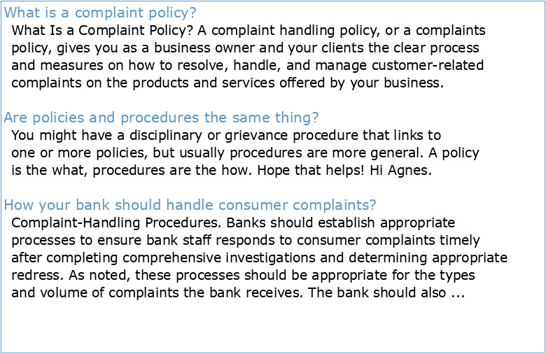 Complaint Management Policy and Procedures
