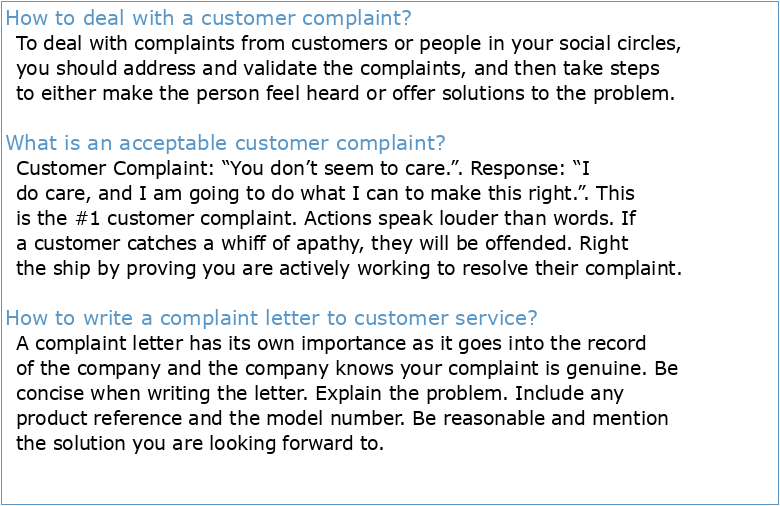 Customer complaints management procedure