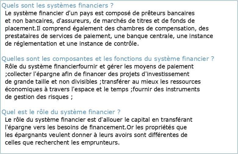 Chapitre 3 : Les systèmes financiers