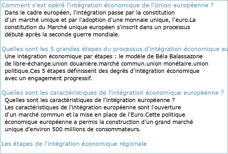 Le développement de lintégration économique de lEurope