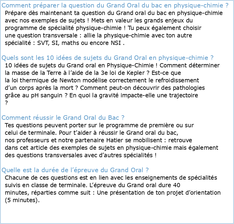 Sujet grand oral physique-chimie sport