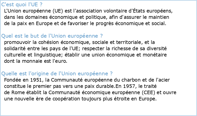 LUnion européenne: fiche dinformation