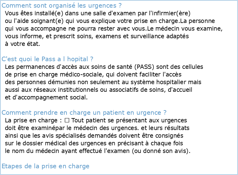 Guide PASS : Articulation de la PASS avec la structure des urgences