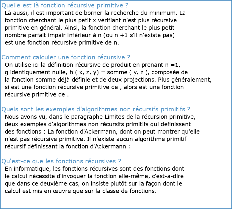 4 Fonctions primitives récursives et fonctions récursives