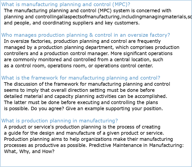 Topic 2: Manufacturing Planning and Control