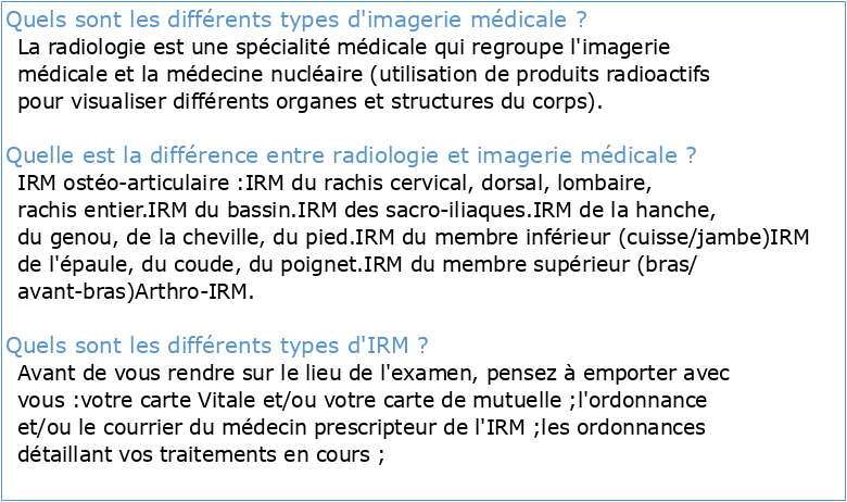IMAGERIE MEDICALE FICHES SYNTHETIQUES