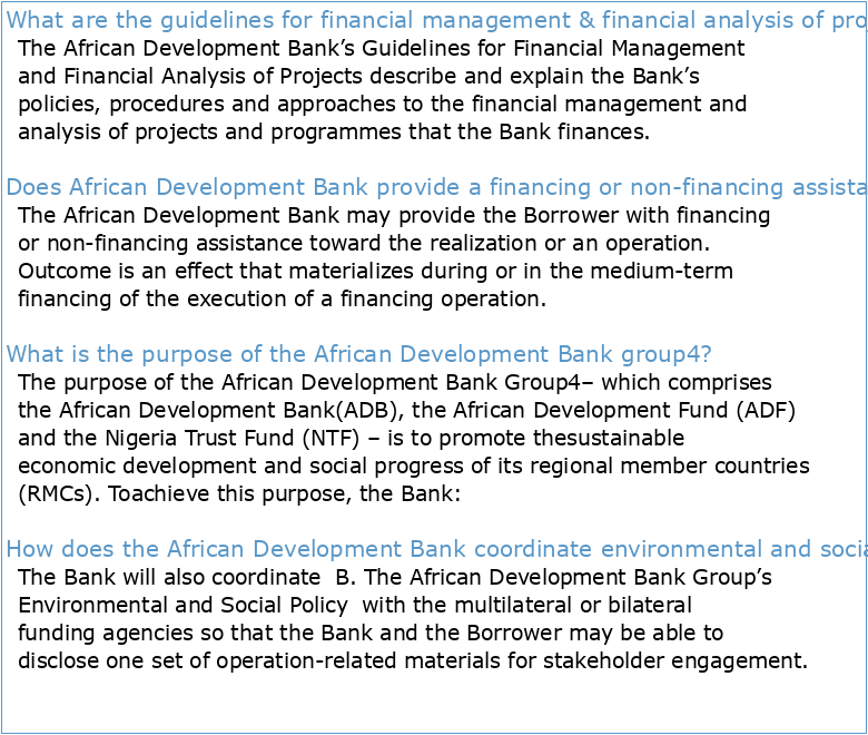 The African Development Bank Guidelines for Financial