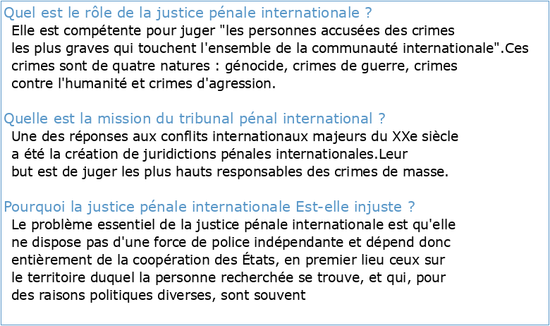 La dimension internationale de la justice pénale
