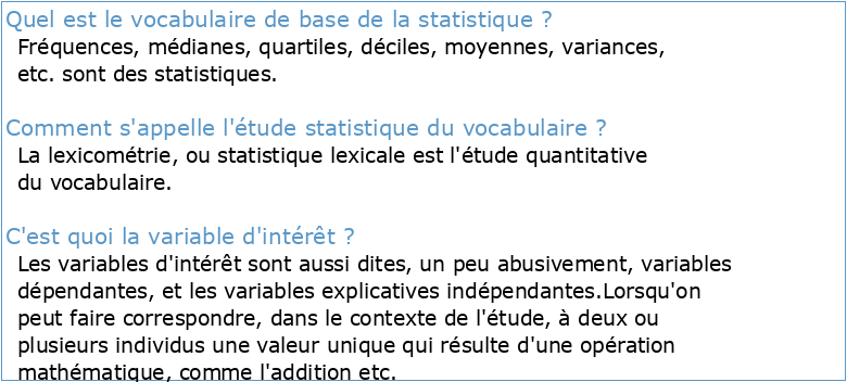 I Vocabulaire II Étude statistique