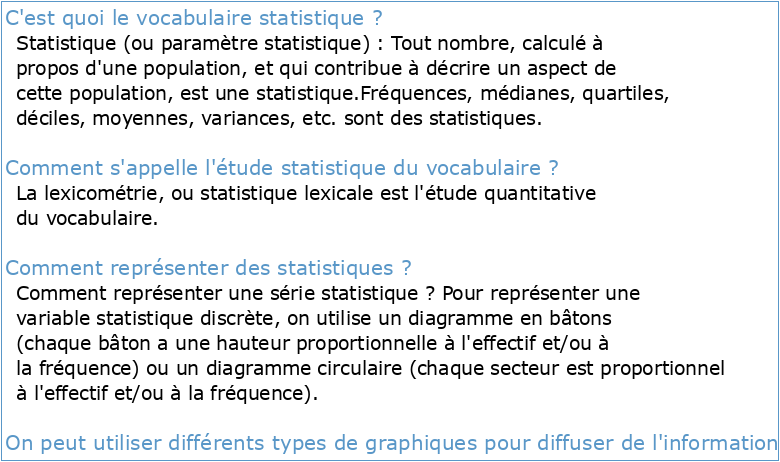 Statistiques 1 Vocabulaire des statistiques & Représentations
